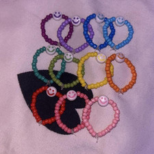11 pc set handmade beaded smiley face rings