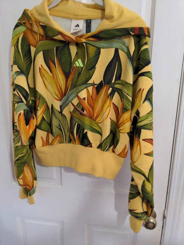 Farm Rio X Adidas Women Hoodie Yellow Size L Birds Of Paradise Semi Spark NWOT - Image 2 of 4