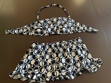 Land's End Black & White Polka Dot Two-Piece Swimsuit with Ruffled Skirt Sz 10