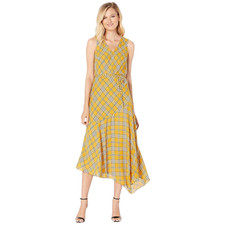 VINCE CAMUTO Plaid Asymmetrical Chiffon Midi Dress Size 0