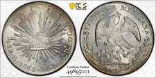 Mexico 8 Reales Go  1868 Y.F. Guanajuato, PCGS MS63 Gold Shield. KM# 377.8