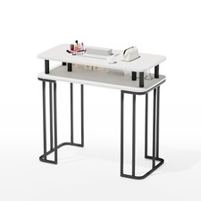 2-Tier White Manicure Table Nail Desk Rectang...