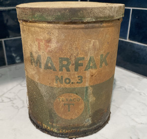 Vintage Texaco Marfak No. 3 Grease Can – 1 Qt Steel Pry-Top – Early Texaco BARN