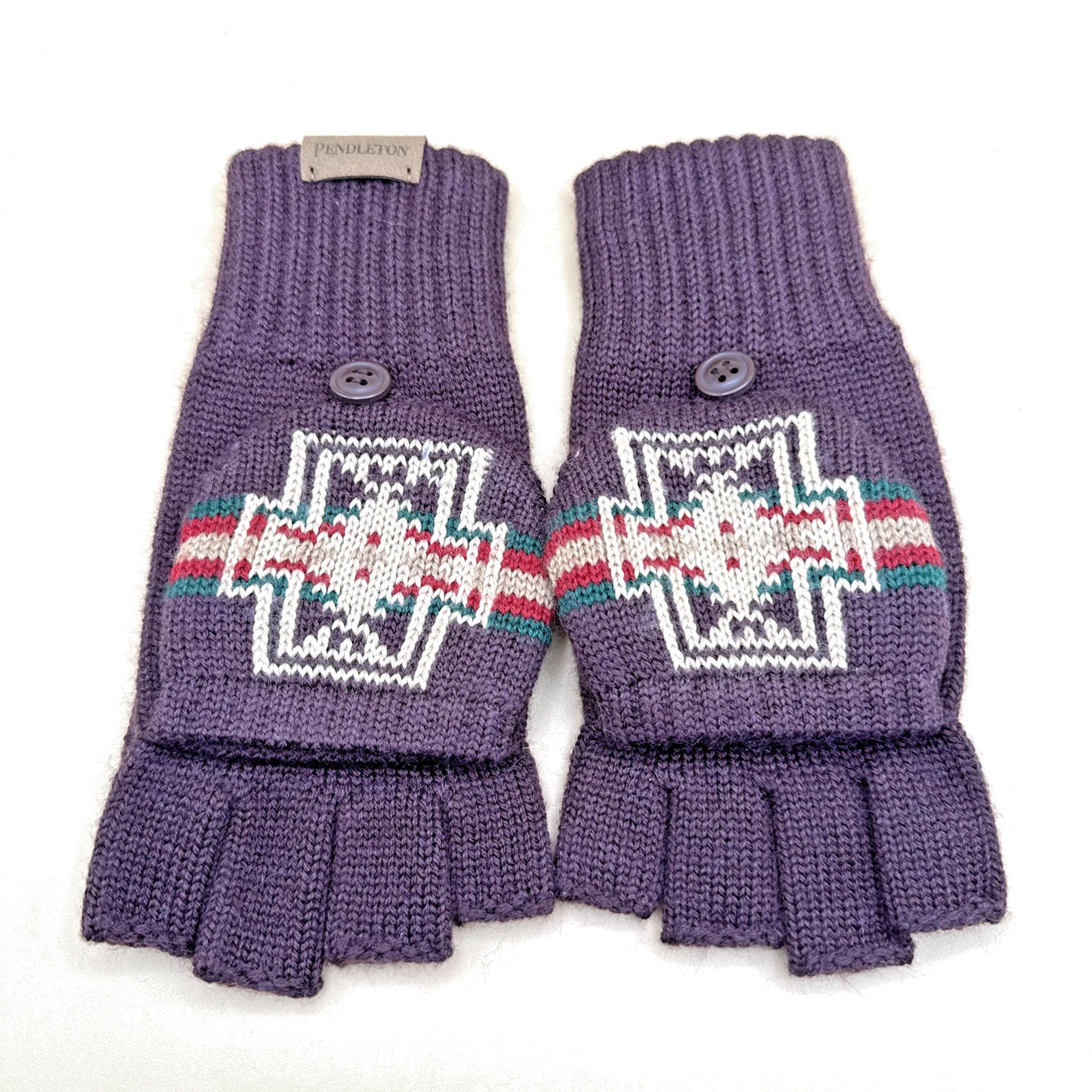 Pendleton Harding Knit Convertible Mittens Fingerless Wrist Gloves Brown S/M