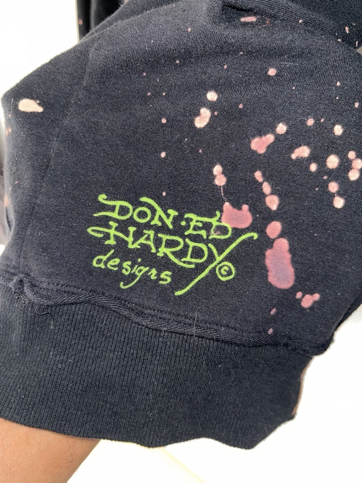 Moletom com capuz feminino vintage raro Ed Hardy gráfico com zíper e design tamanho XS - Imagem 3 de 4