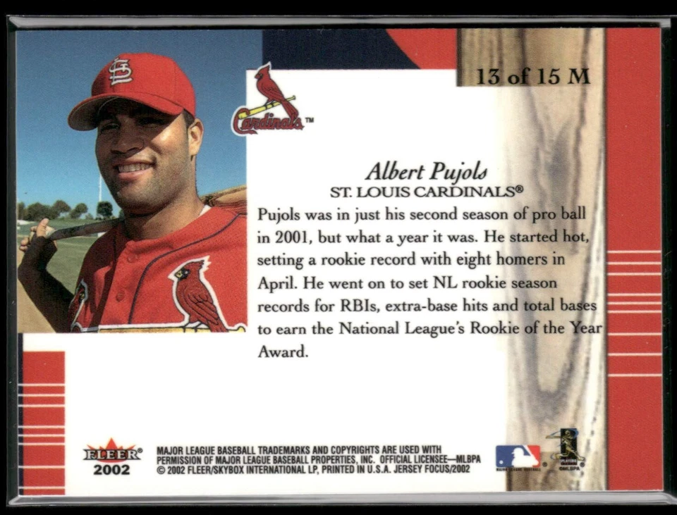 2002 Fleer Focus Jersey Edition ALBERT PUJOLS #13 Away CARDINALS FAST SHIP M416 - Image 2 of 3
