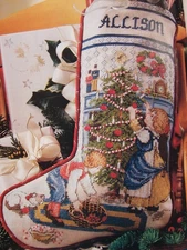 TRIMMING THE TREE CHRISTMAS STOCKING Heirloom BH&G Counted Cross Stitch PATTERN