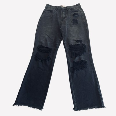 Flying Monkey Black Denim Jeans Women s 26  Distress Frayed Hem 100% Cotton