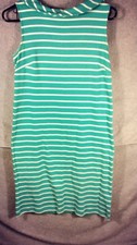 Talbots Petites Dress Sheat Size P5 Sleeveless Green Striped Knit Zip Cotton