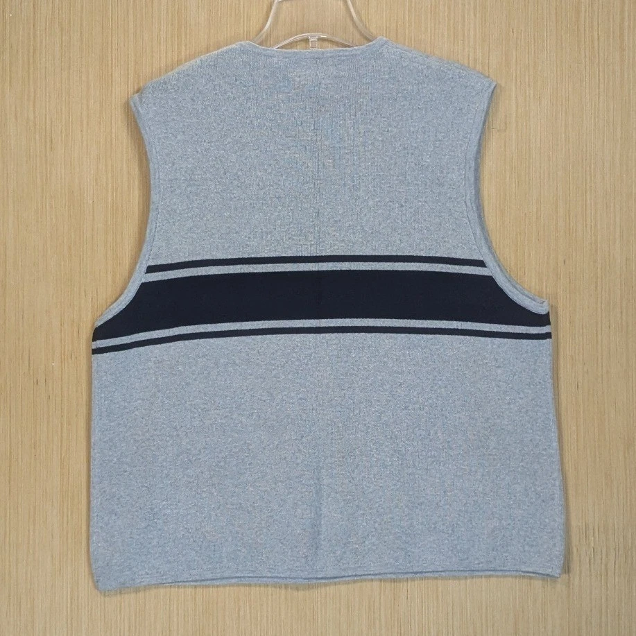 Structure V Neck Knit Sweater Vest Y2K Preppy Casual Gray Stripe Cotton Men's XL - Image 3 of 4
