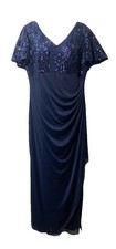 Alex Evenings Women's Petite Long Sequin Bodice Dress with Flutter Sleeves 14P