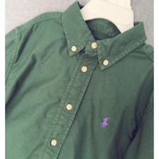 Polo Ralph Lauren Button Down Shirt Boys 6 Green Long Sleeve Purple Pony