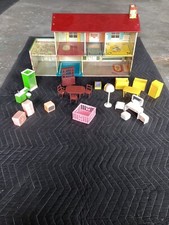 Marx Vintage Tin Litho Two Story Doll House Plus Furniture