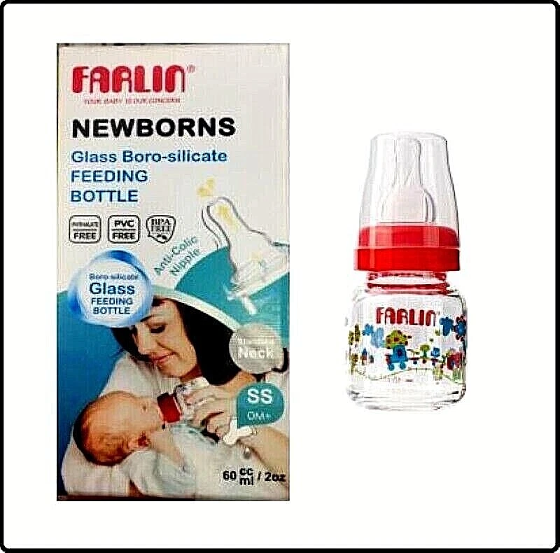 Farlin Newborns glass Boro silicate feeding bottle AntI colic SS 0M+ 60ml 2OZ