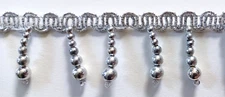 2 Yds. Silver Braid Top 1 Inch Silver Beads Fringe Sewing Trim bf-20s