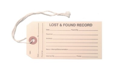Lost & Found Record Manila Tags, 5-1/4'' x 2-5/8'', w String, Stub, Hole - 50 Tags