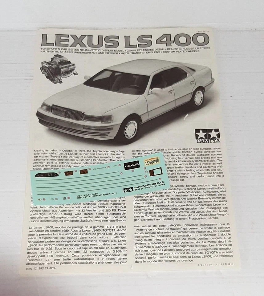 TAMIYA 1/24 LEXUS LS 400 KIT MONTAGGIO NO.24114 - Immagine 4 di 4