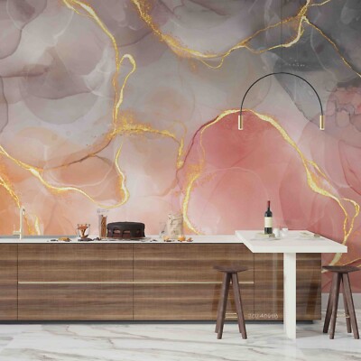 3D Pink Gold Texture Marble Self-adhesive Removable Wallpaper Murals 8