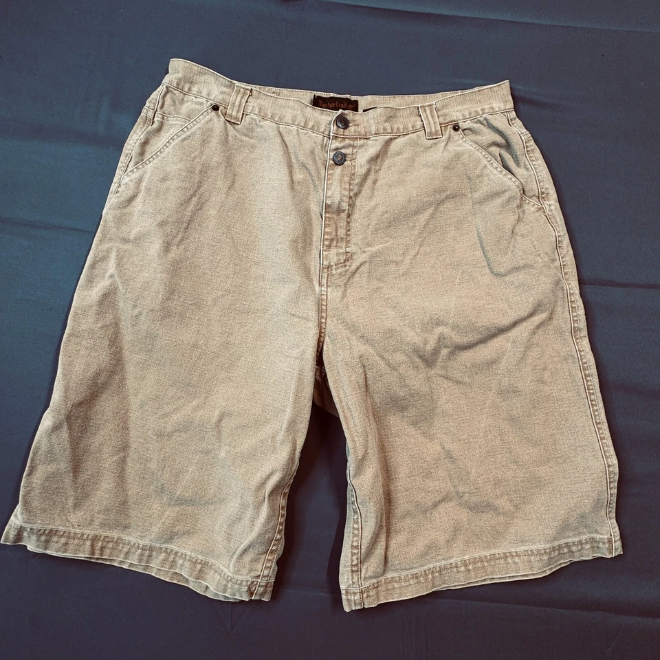 Pantalones Cortos de Denim Timberland Y2K Para Hombres Talla 36 De Colección Tostados Old School Sueltos Jeans Resistentes Foto 2 de 4