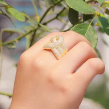 Cubic Zirconia Geometric Snake African Yellow Gold Plated Finger Ring for Brides