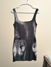 Pretty Little Thing Dress Womens 8 Ribbed Bodycon Black Print NWT
