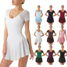 Womens Short Sleeve Leotard Dress Ballet Dance Gymnastics Training Bodysuit