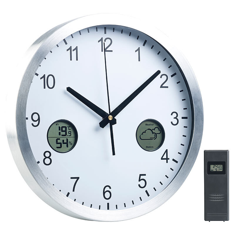 Funk-Wanduhr mit digitaler Wetterstation und Funk-Außensensor, DCF77