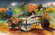 ORIGINAL Moon landscape  WATERCOLOR Painting John Williams JMW art Expressionism