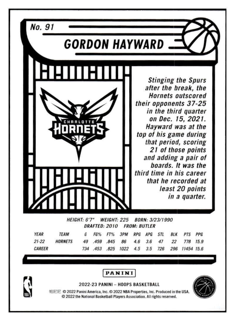 2022-23 NBA Hoops Base #91 Gordon Hayward - Charlotte Hornets