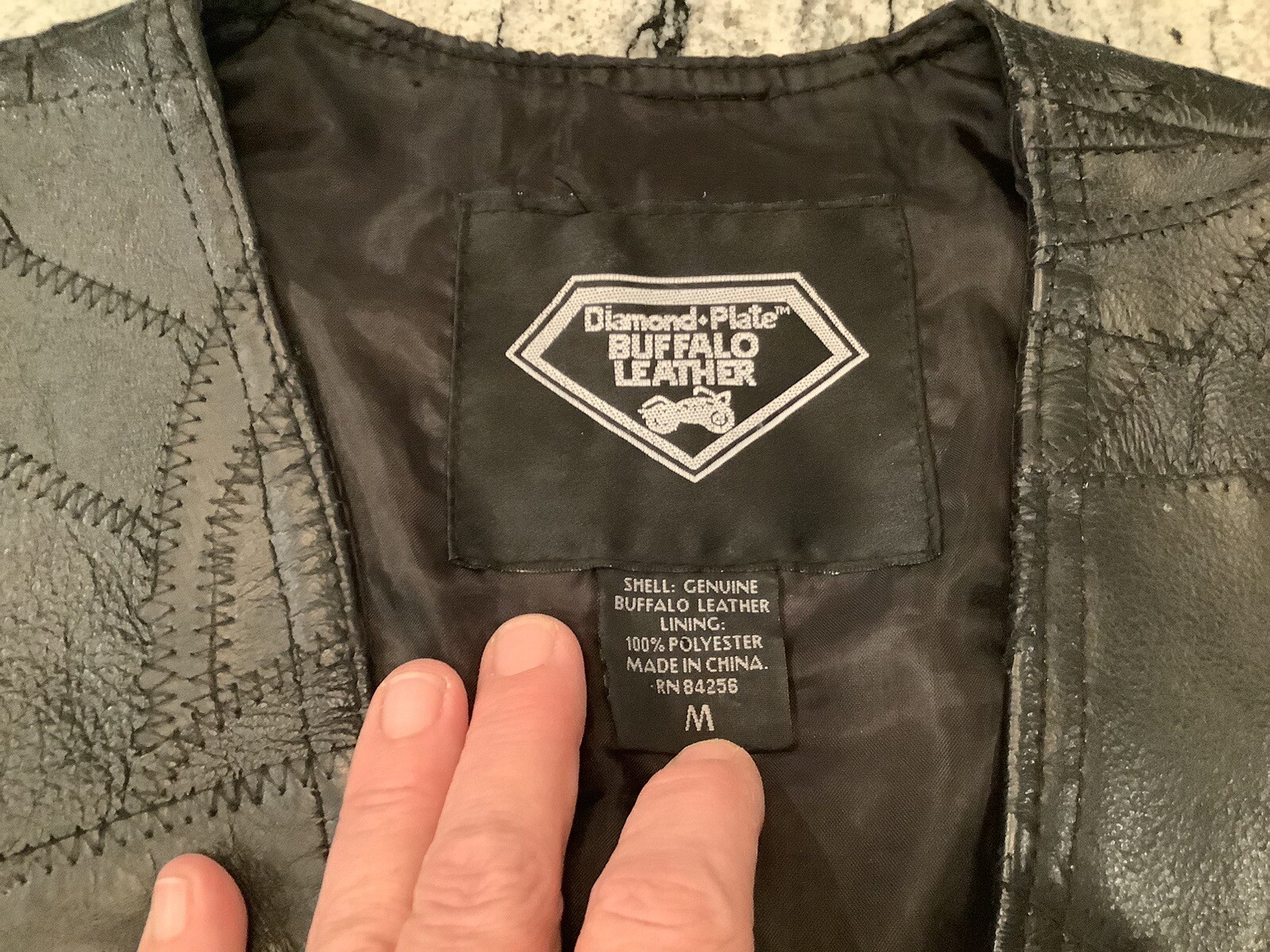 Black Leather Patchwork Biker Motorcycle Vest 8 P… - image 13