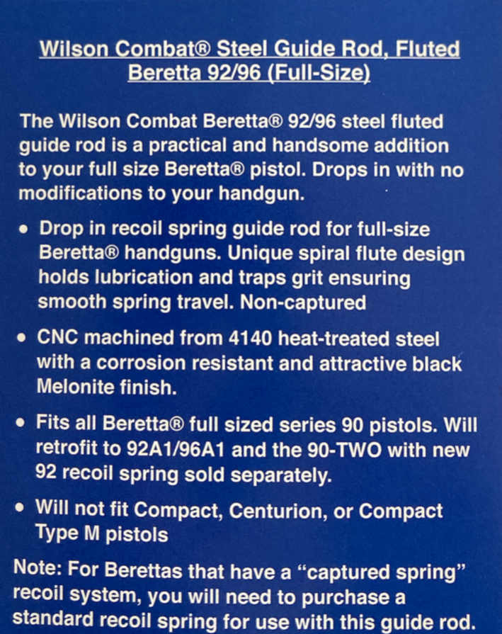 Wilson Combat Guide Rod For Beretta 92/96 Fluted Steel Black eBay