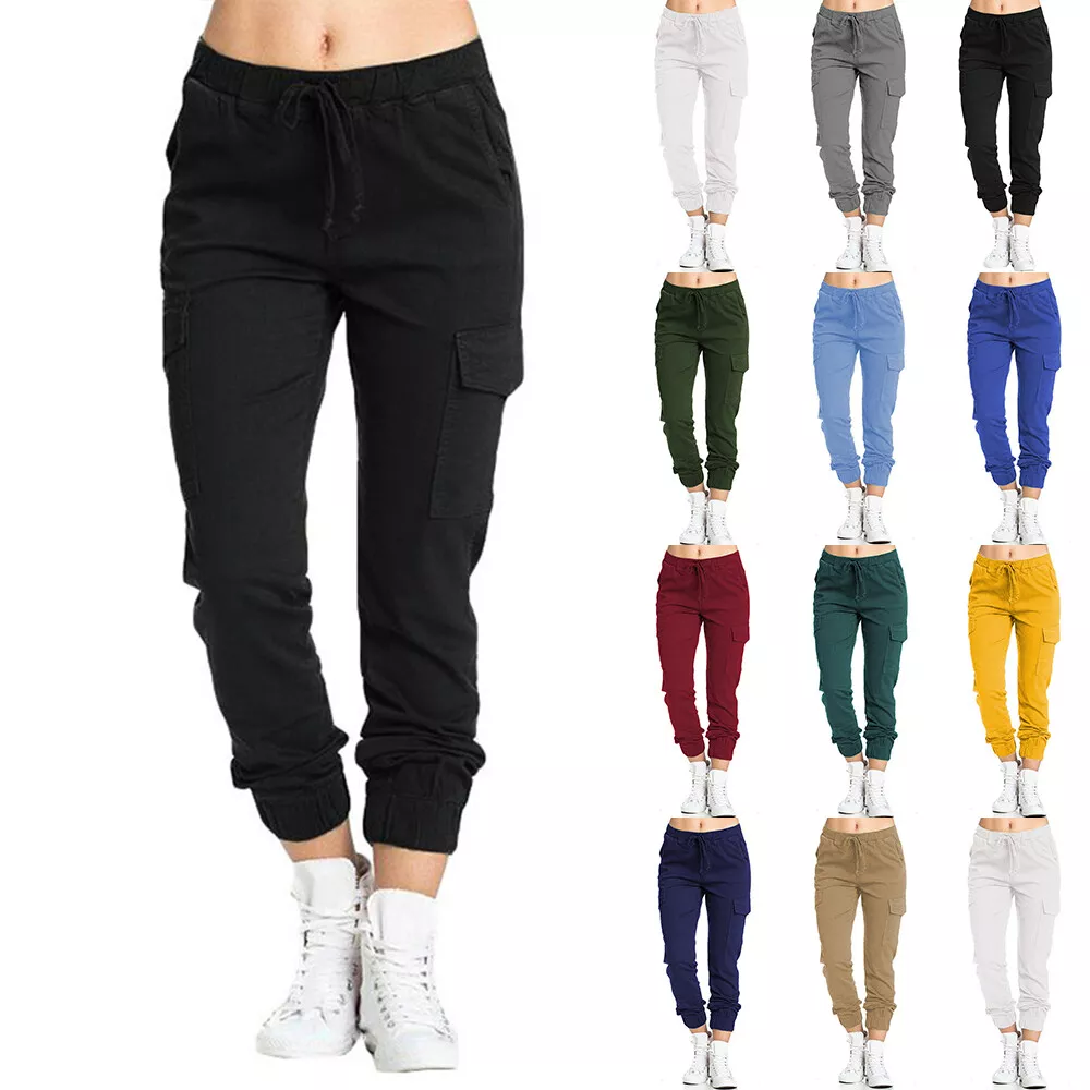 Plus Size Women Elastic Waist Stretch Trousers Ladies Cargo Combat Work  Pants UK