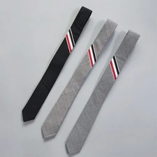 Thom Browne Women's Tri Color Ribbon British Grey Wool Tie