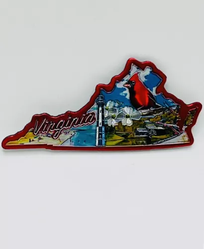 Virginia State Souvenir Magnet w/ State Bird/Flower/Landmark 3.375” x 1.5” NWT