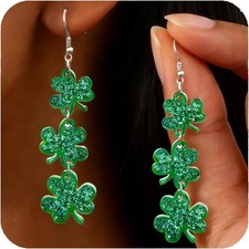 St. Patrick's Day Earrings for Women Cute Green Shamrock Dangle Earrings Irish F