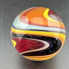 Contemporary Handmade Art Glass Marble 1.12" Multicolor Wavy Wigwag Swirl Dichro