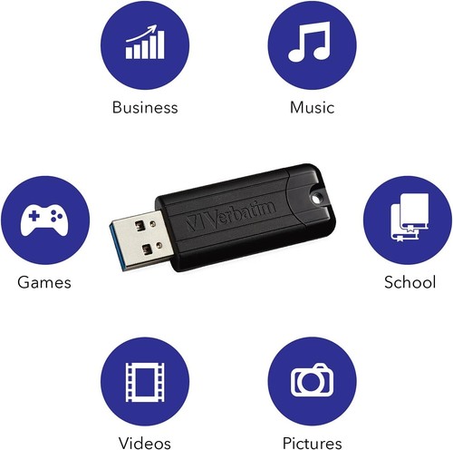 Verbatim 49318 64GB Store'n'Go Pinstripe USB 3.0 Flash Drive, Black - Picture 2 of 9