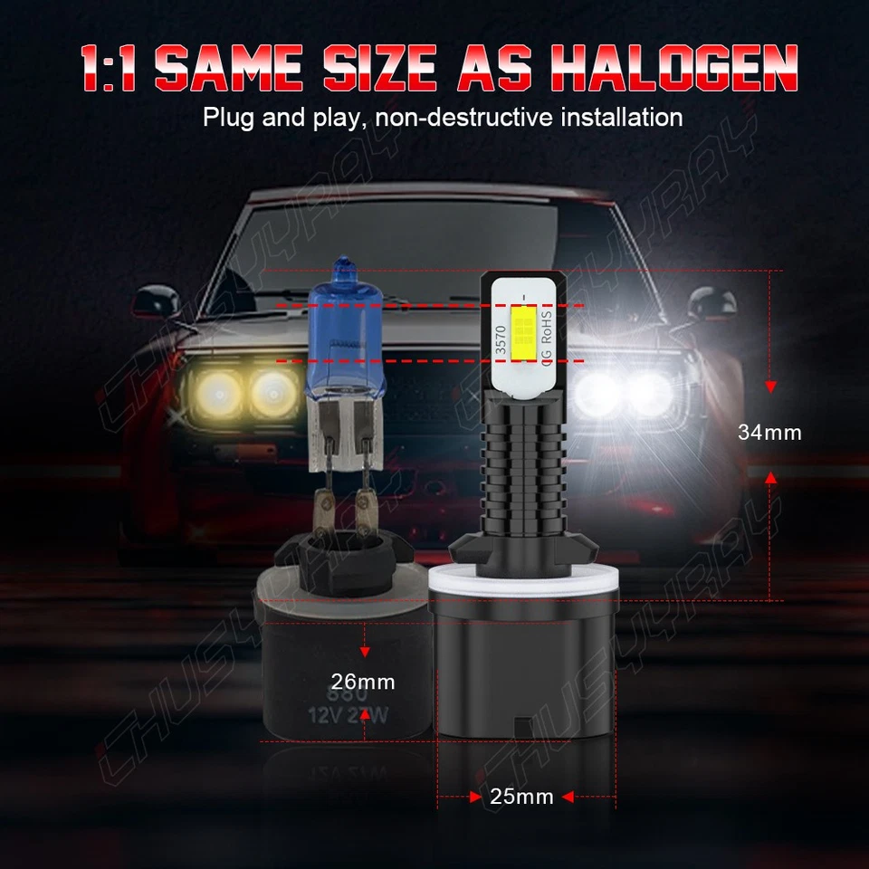 FOR Chevy Cavalier 2000-2005 6000K LED Headlight High/Low Fog Light Bulbs Combo - Image 2 of 4