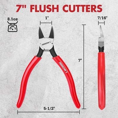 ARROW 7'' Precision Wire Cutters Ultra-Sharp Flush Cut Pliers for Jewelry Making