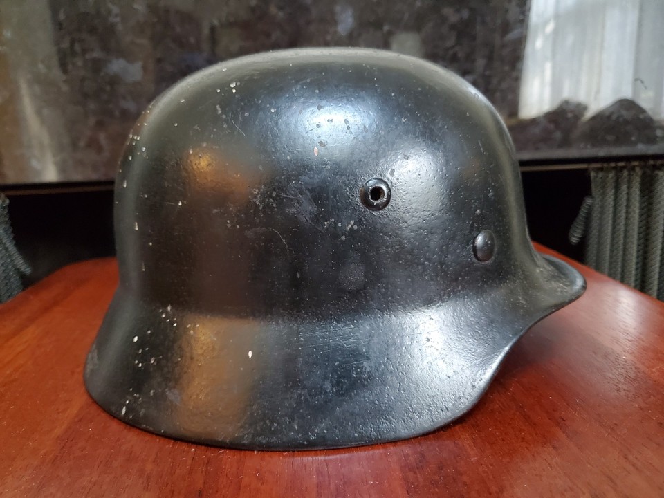 Original! World War II German M35 Stahlhelm w/ split pins, Biker ...