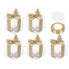 80x80x80mm Clear Gift Boxes for Favors with Gold Ribbon Blank Tag, 5 Pcs