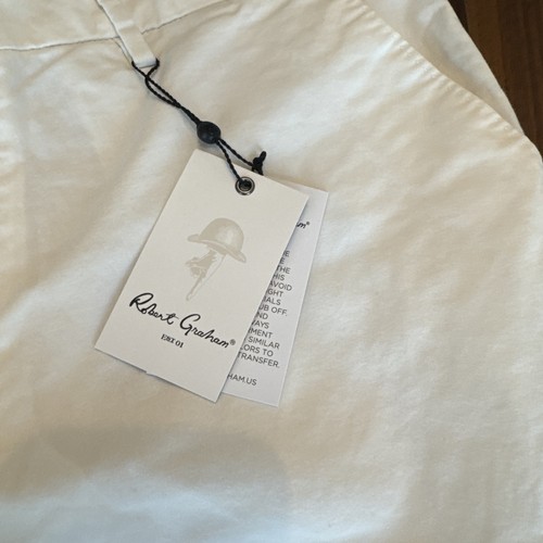 NWT SZ 36 Mens White Robert Graham Cotton Flat Front Shorts NWT 9” Drop - Picture 2 of 12