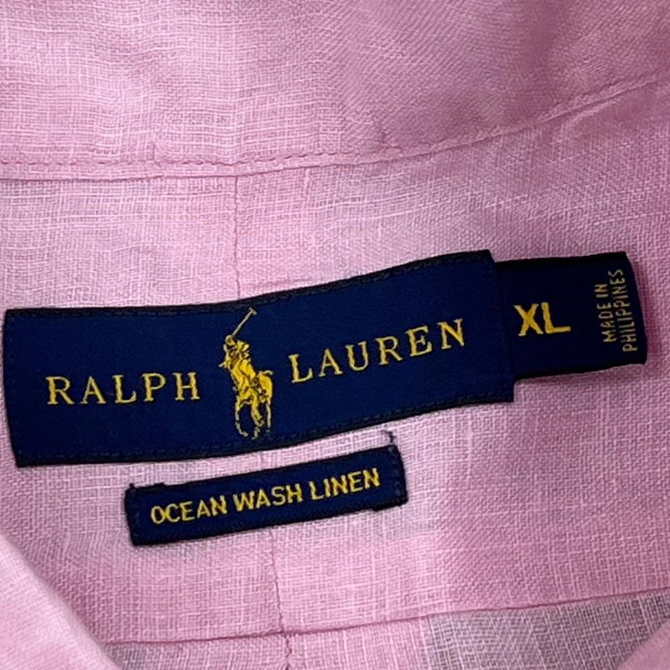 Camisa Ralph Lauren Para Hombre XL Rosa Océano Lavado Lino Tejida Manga Corta Con Botones Foto 3 de 4