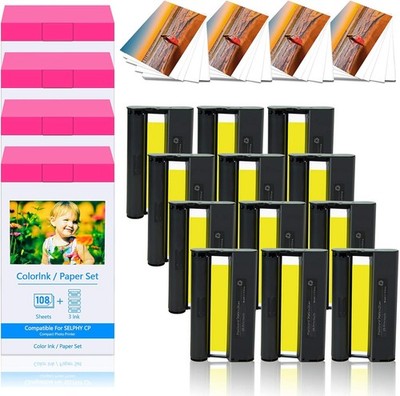 Canon Selphy CP1500 CP1300 CP1200 KP-108IN 4x6 108 Sheet Color Ink Paper Set Lot