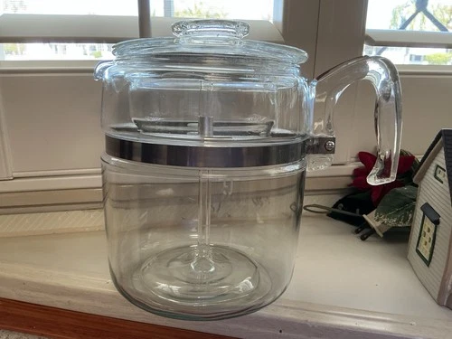 Vintage Pyrex Blueish Glass 9 Cup Percolator Coffee pot Complete