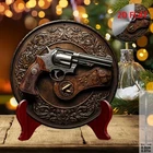 Vintage Revolver Metal Tin Sign Cowboy Wall Decor 20cm Round Western Art