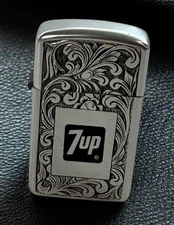 Vintage 7UP Floral Etched Aluminum Park Slim Cigarette Lighter