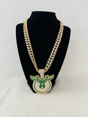Iced Out Milwaukee Bucks Pendant with Cuban Chain -Gold Plated 24 