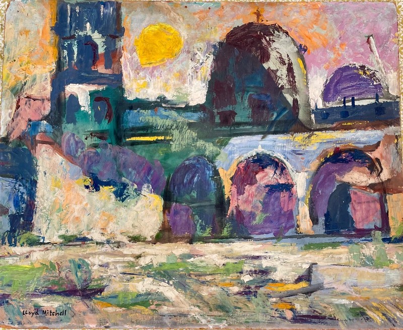Lloyd Mitchell ,listed  artist Abstract Oil 20x24 "Mission Moon"