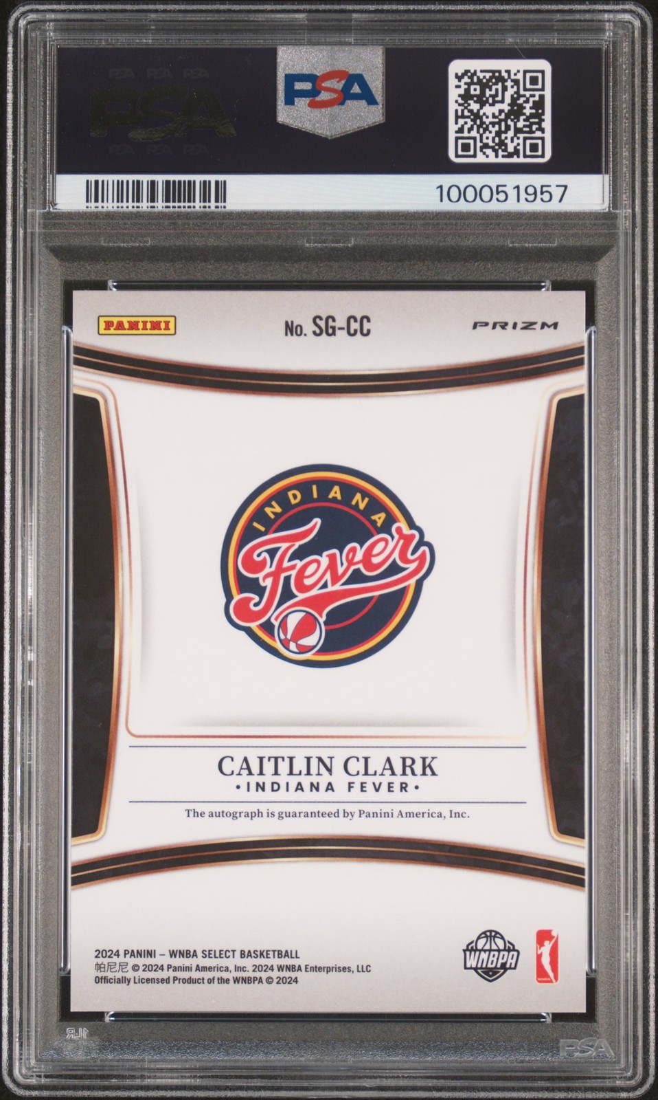 2024 Panini Select WNBA Signature #SG-CC Caitlin Clark Prizm Auto PSA 10 view 2